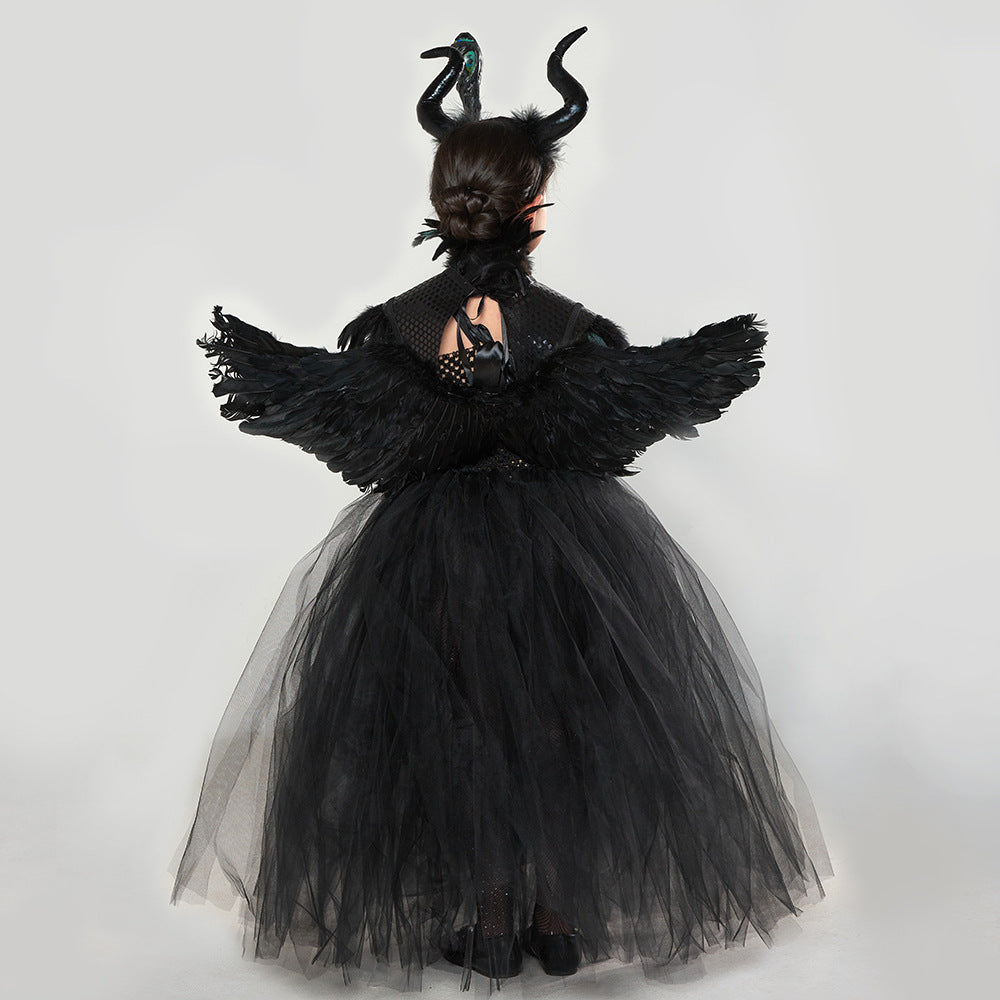 Halloween Glitter Feather Collar Witch Long Dress
