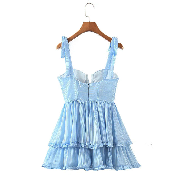 Sweety Summer Cake Style Backless Mini Dresses-Blue-XS-Free Shipping at meselling99