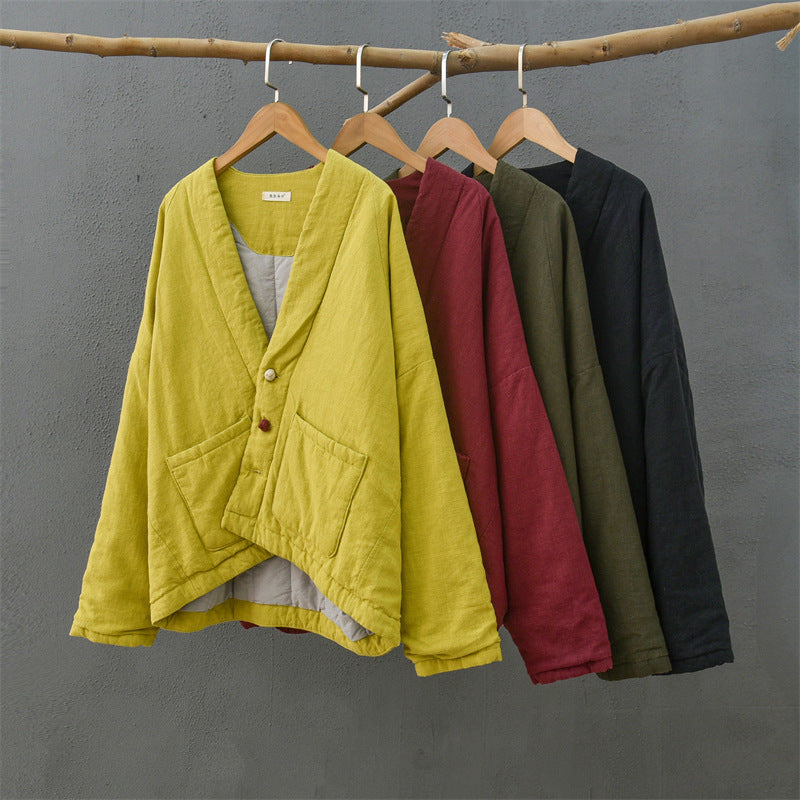 Vintage Linen Short Women Winter Outerwear