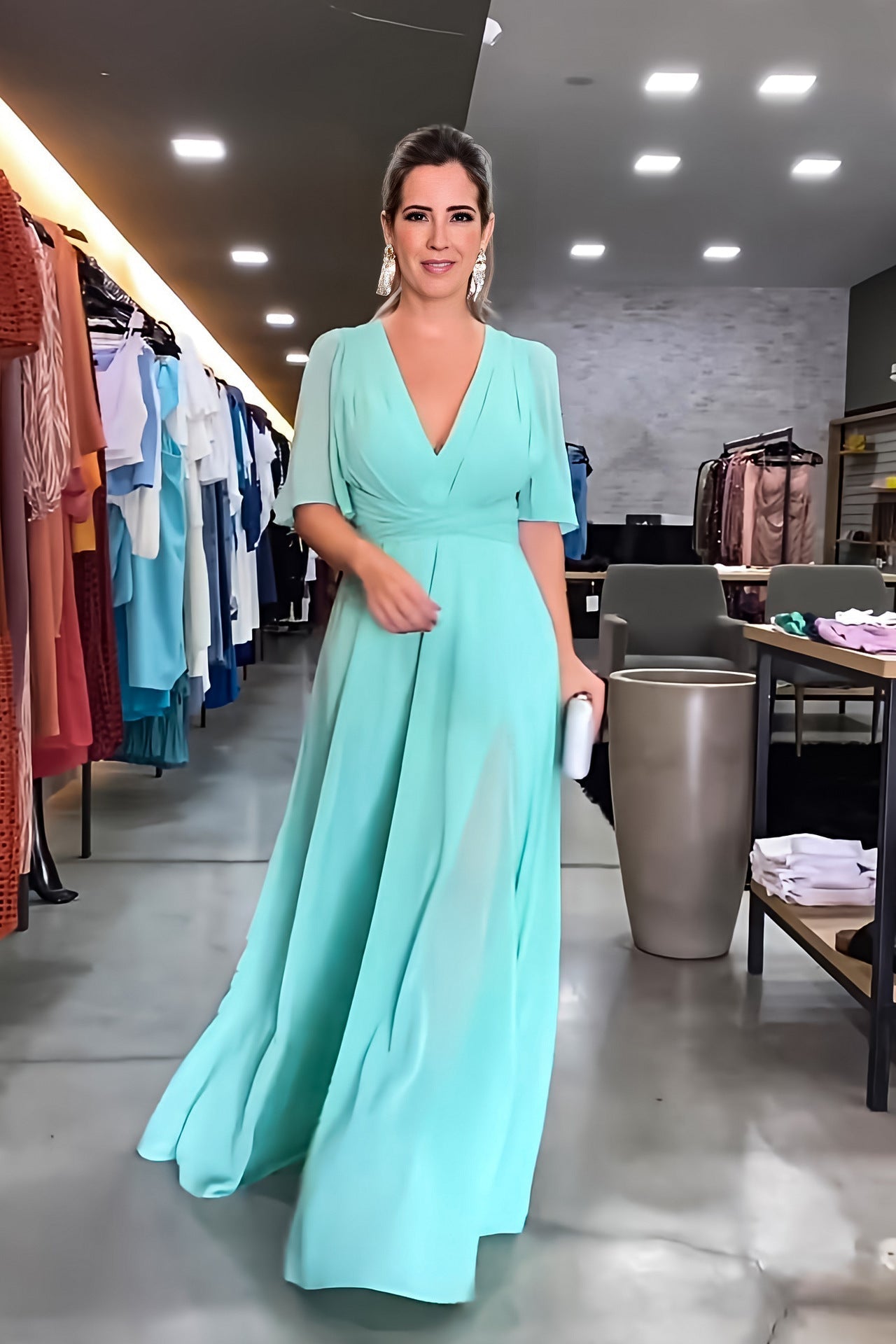 Fashion Chiffon V Neck Long Maxi Dresses-Dresses-Free Shipping at meselling99