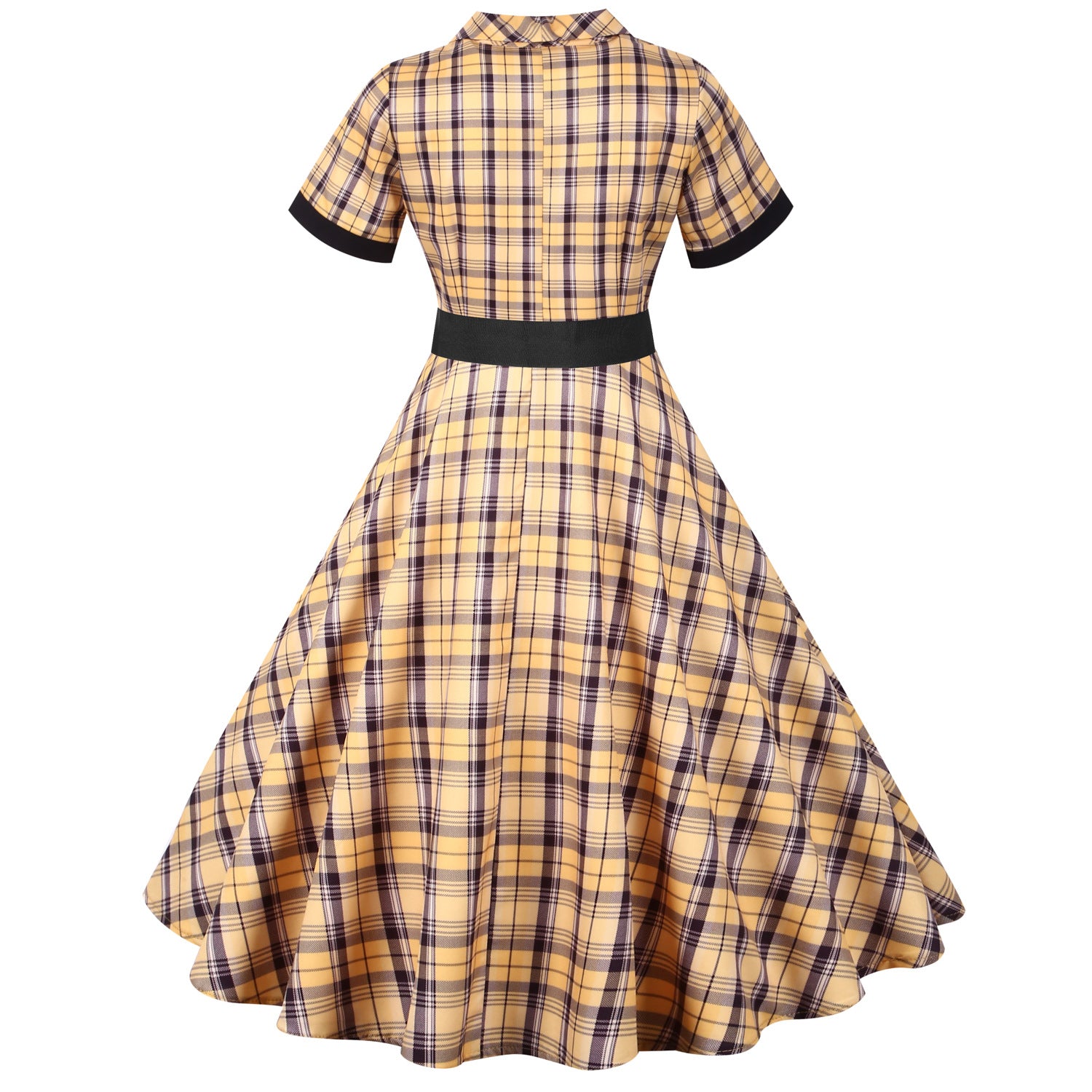 Retro Plaid Short Sleeve Dress with Belt