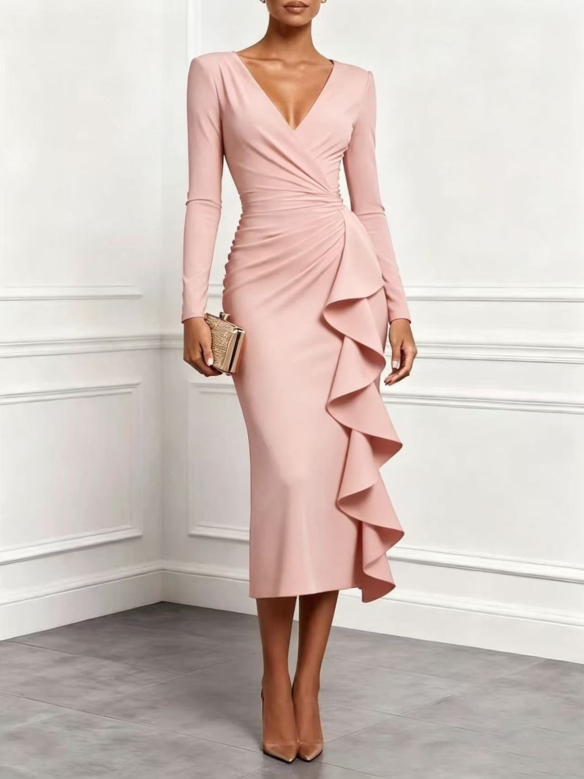 Elegant Ruffle Hem Long Dress