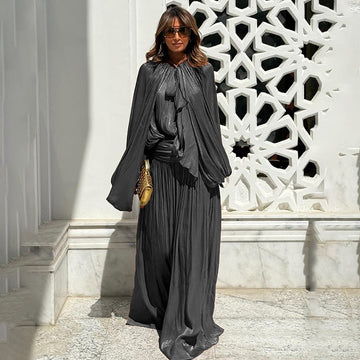 Designed Elegant Beach Vacation Dress – High-End Bubble Sleeve Maxi Dress