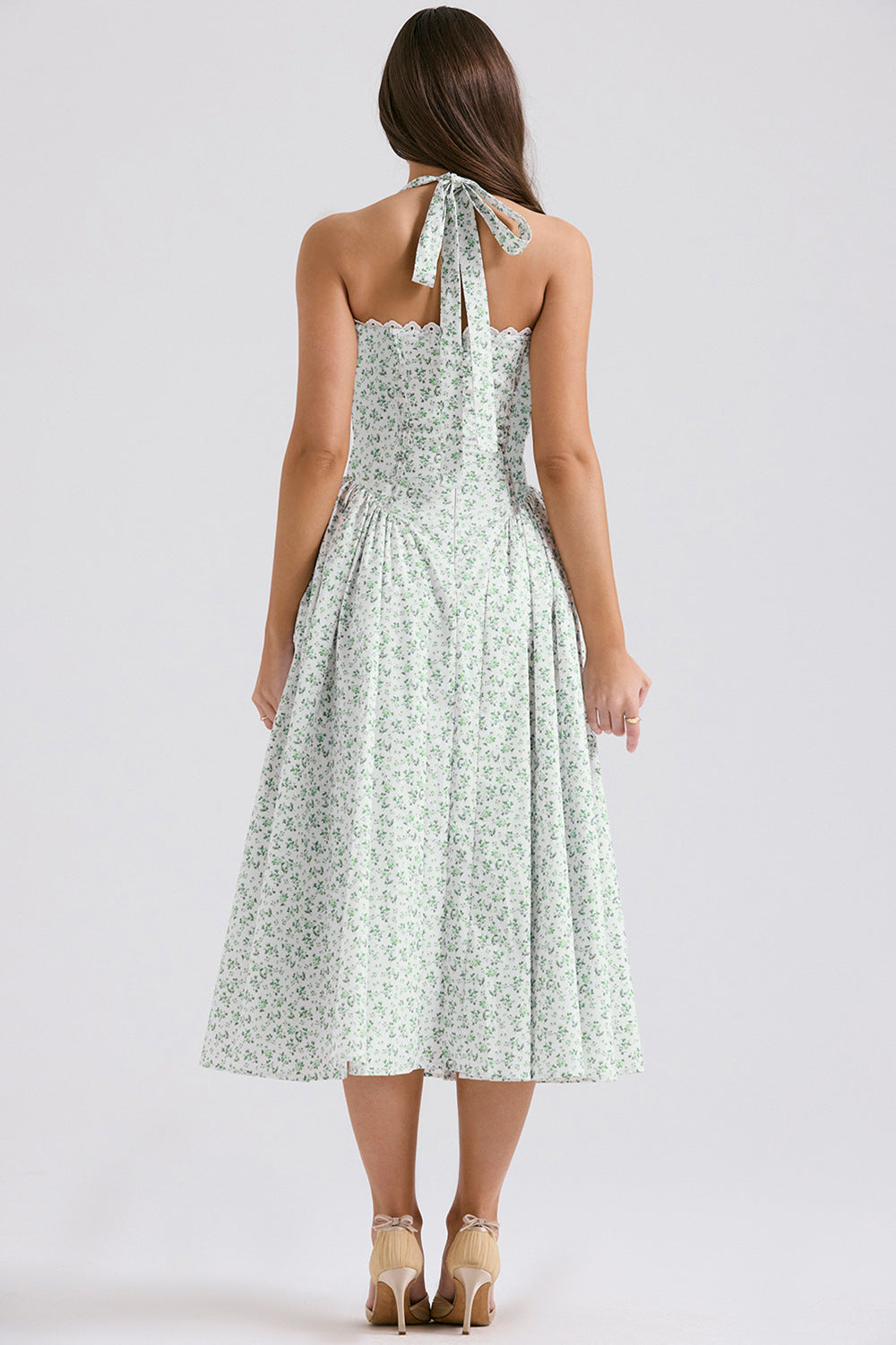 Women's Summer Floral Print Bodycon Halter Neck Maxi Dress