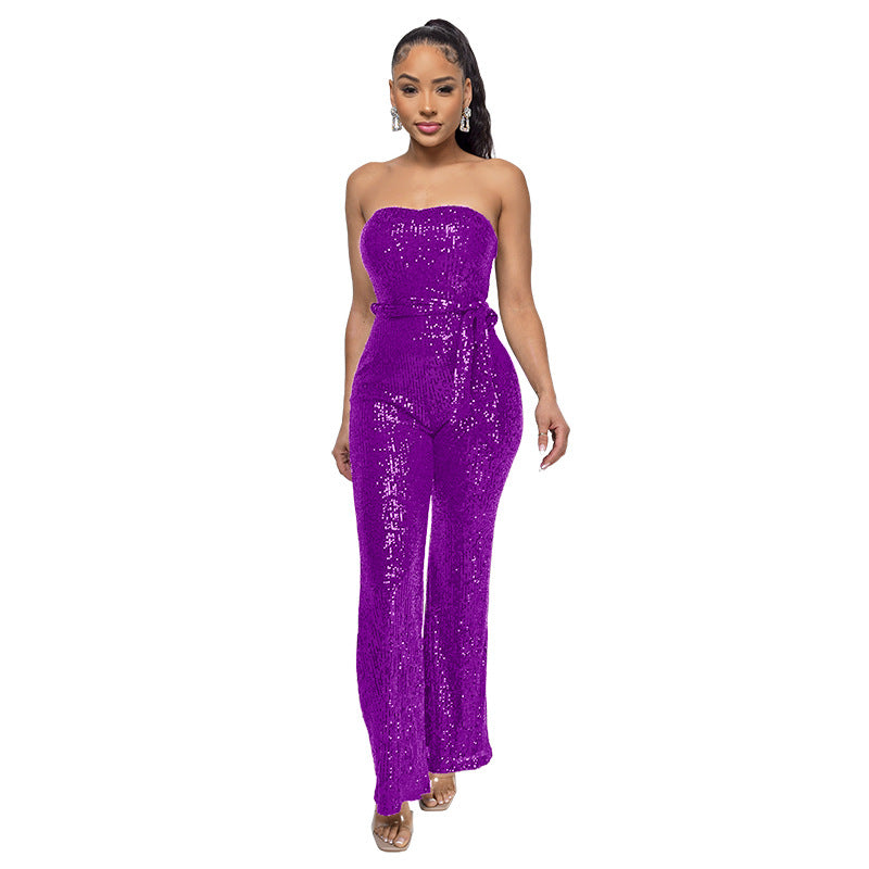 Sexy Strapless Sequined Sleeveless Jumpsuits