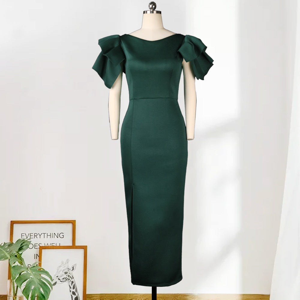Sexy Ruffled Short Sleeves Women Green Evening Party Dresses-Dresses-Green-S-Free Shipping at meselling99