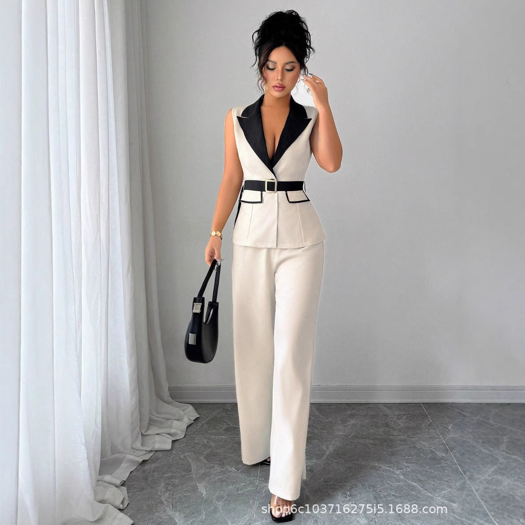 Elegant Strapless Straight-Leg Pantsuit Set for Women – Vest & Trousers Outfit