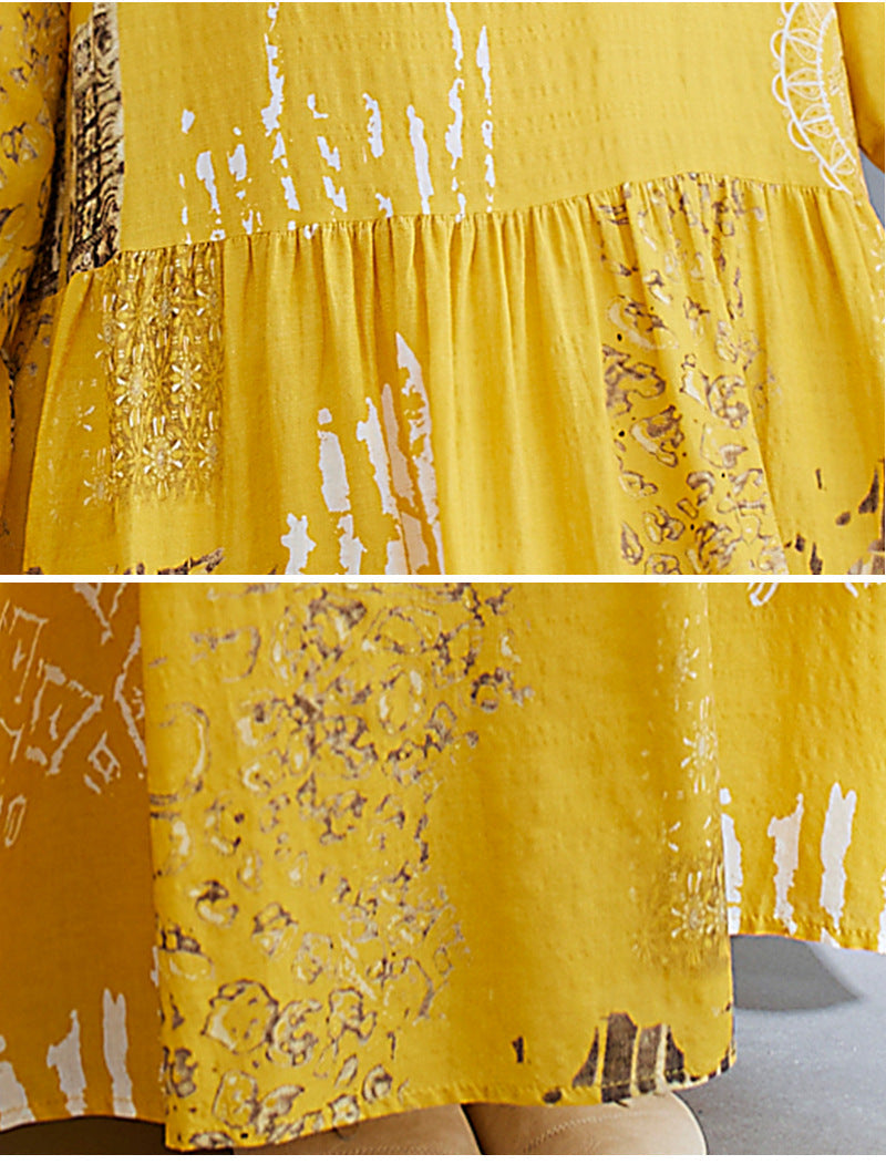 Women Yellow Plus Sizes Long Cozy Dresses-Dresses-Free Shipping at meselling99