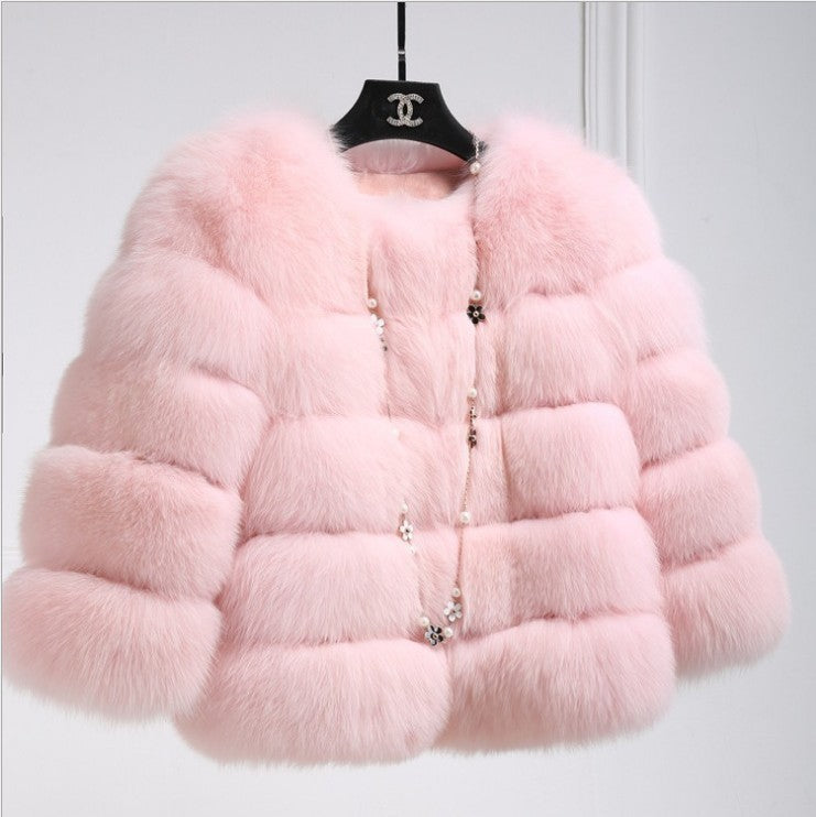 Women's Thickened Faux Fox Fur Spliced Winter Coat