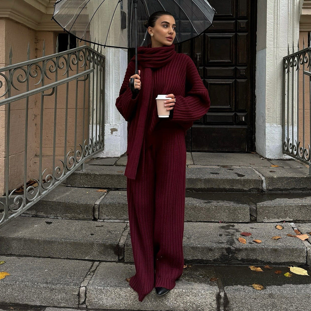 Women's V-Neck Ribbed Knit Sweater Set