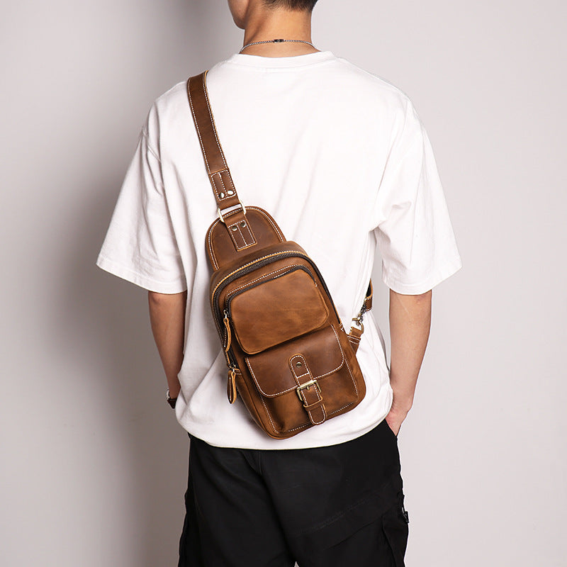 European and American Men's Crazy Horse Leather Crossbody Chest Bag