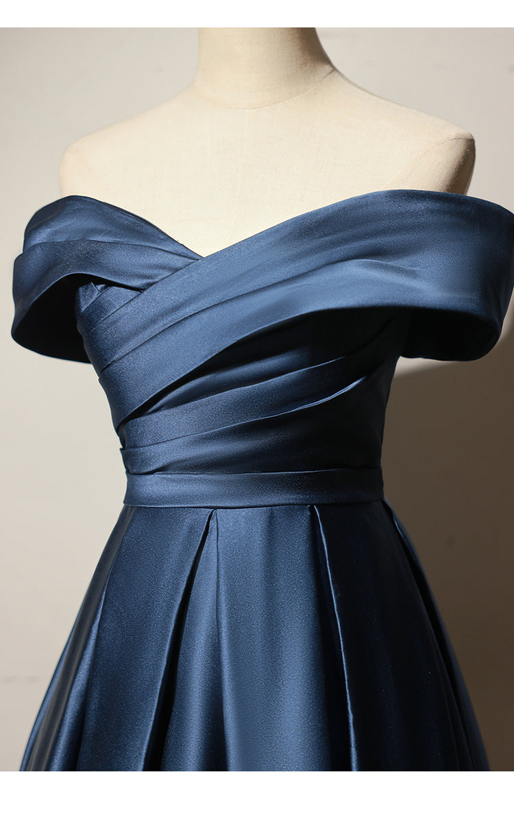 Blue Off-Shoulder Satin Evening Dress