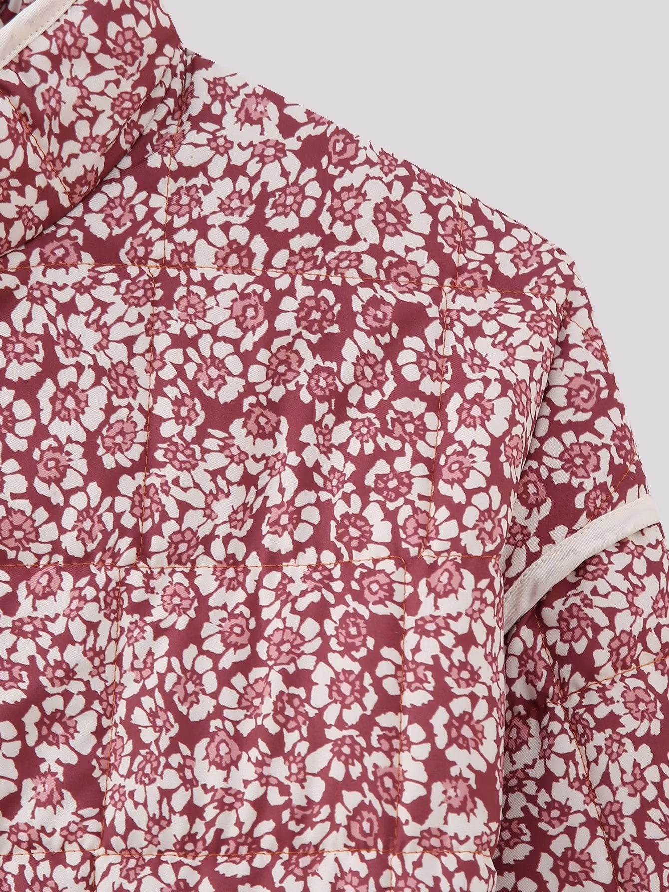 Floral Print Quilted Puffer Coat - Oversized Warm Winter Jacket