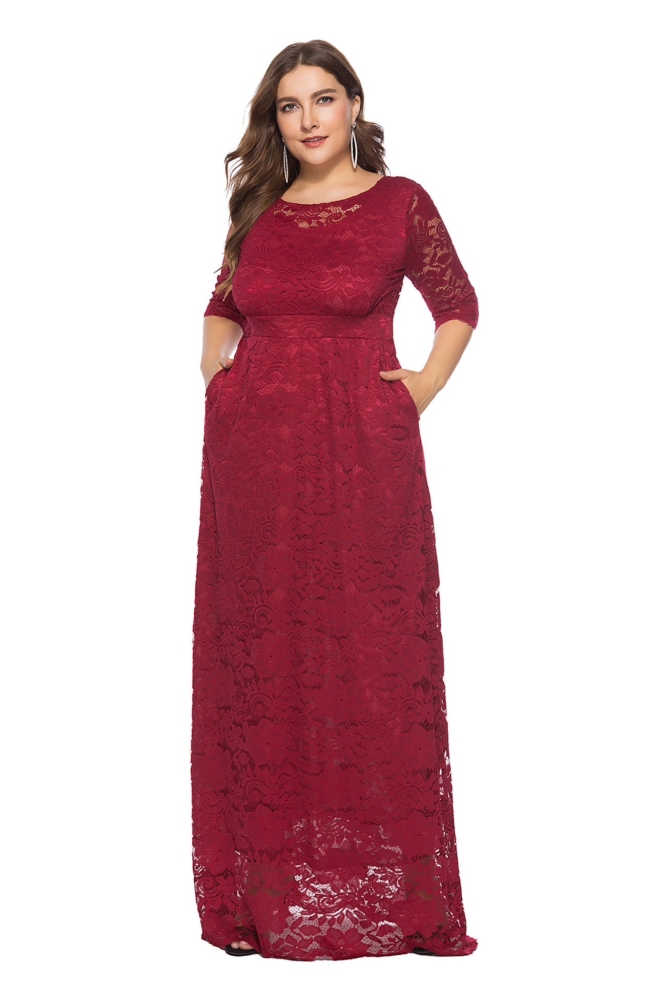 Plus Size Lace Evening Gown with Pockets
