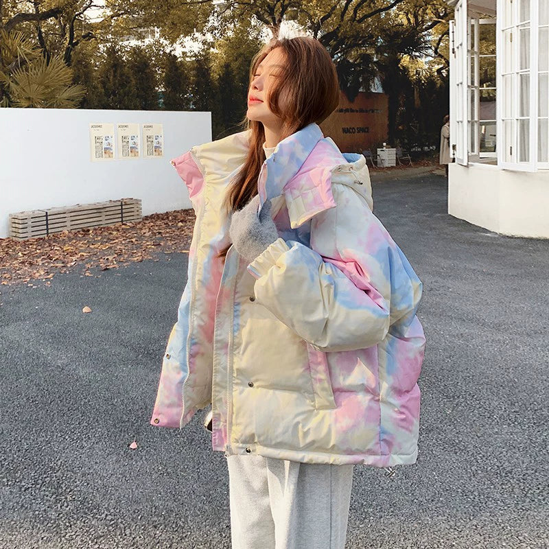 Oversized Tie-Dye Puffer Coat for Women