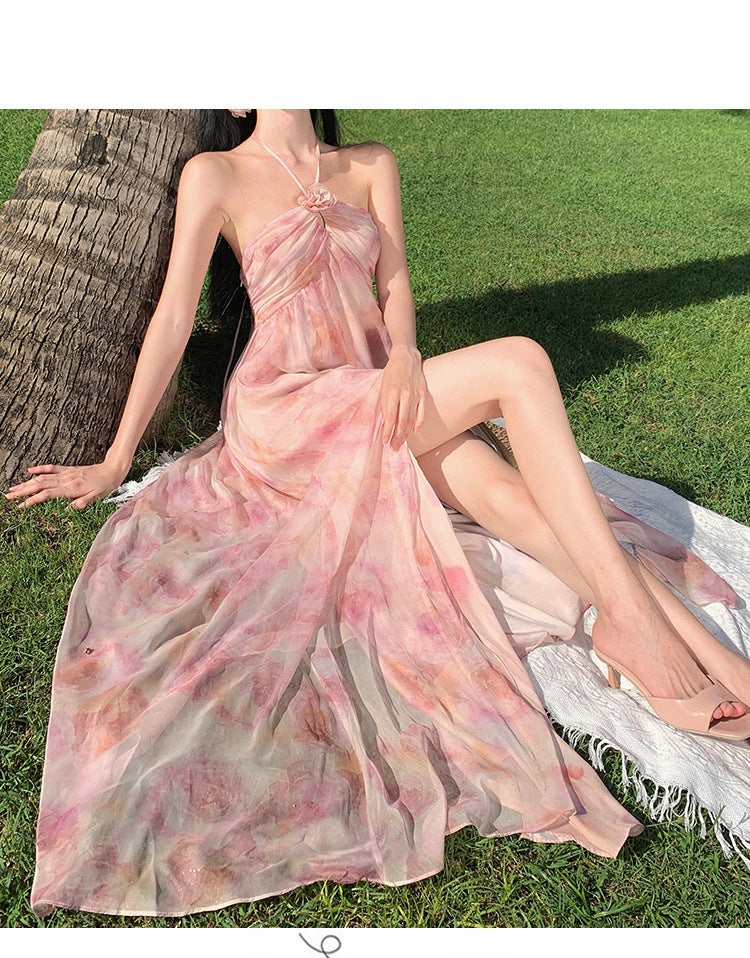 Luxury 3D Floral Halter Neck Dress