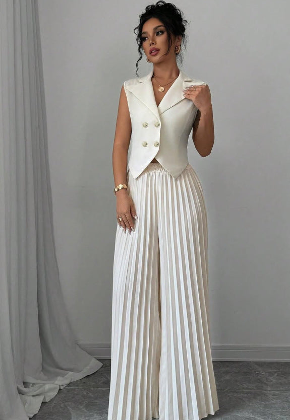 Women's Fashion Vest & Pleated Skirt Pants Set – Trendy Two-Piece Outfit