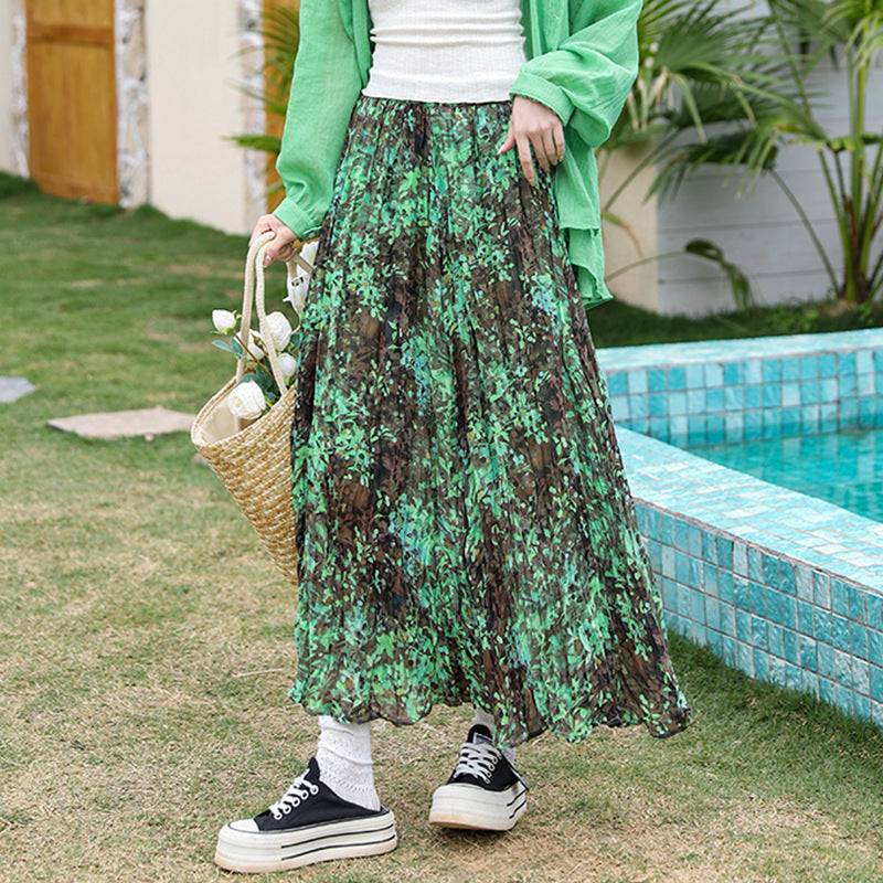 Yuan Su's new summer Wizard of Oz floral pleated skirt, high waist versatile and thin wrinkled A-shaped big swing skirt-The Wizard of Oz-one size fits all-Free Shipping Leatheretro