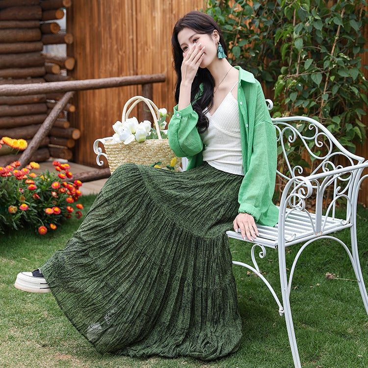 Yuan Su's new summer Wizard of Oz floral pleated skirt, high waist versatile and thin wrinkled A-shaped big swing skirt-The Wizard of Oz-one size fits all-Free Shipping Leatheretro