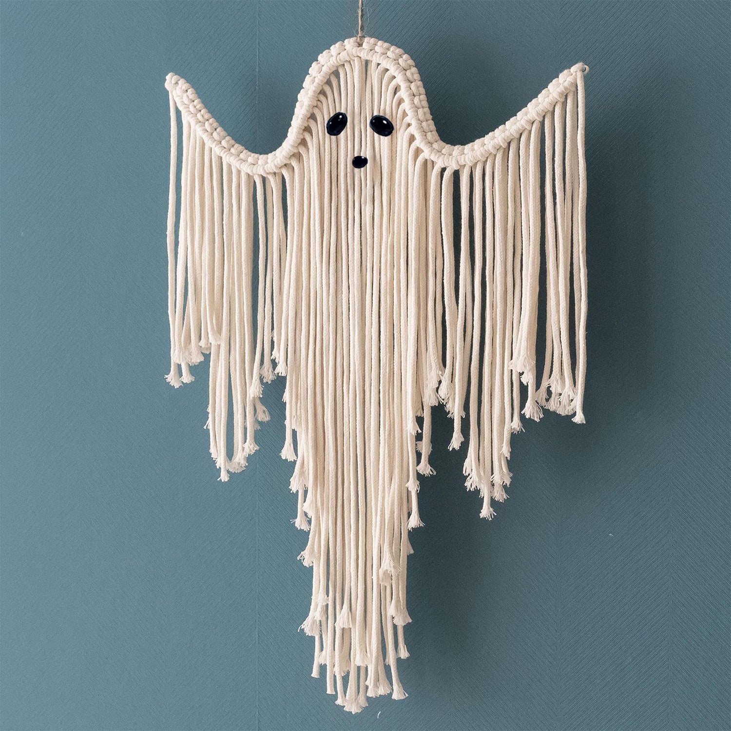 Hand-Knotted Macrame Ghost Halloween Deco
