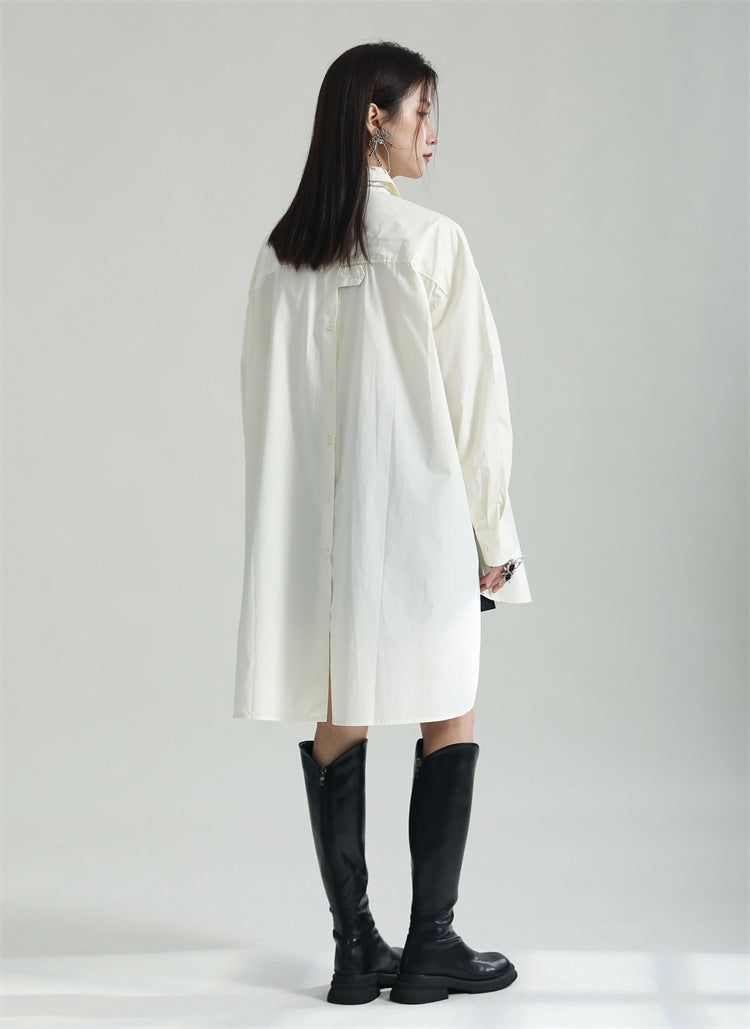 Oversized Asymmetrical Shirt – Trendy Longline Loose Fit Casual Blouse-Apricot-One Size-Free Shipping Leatheretro