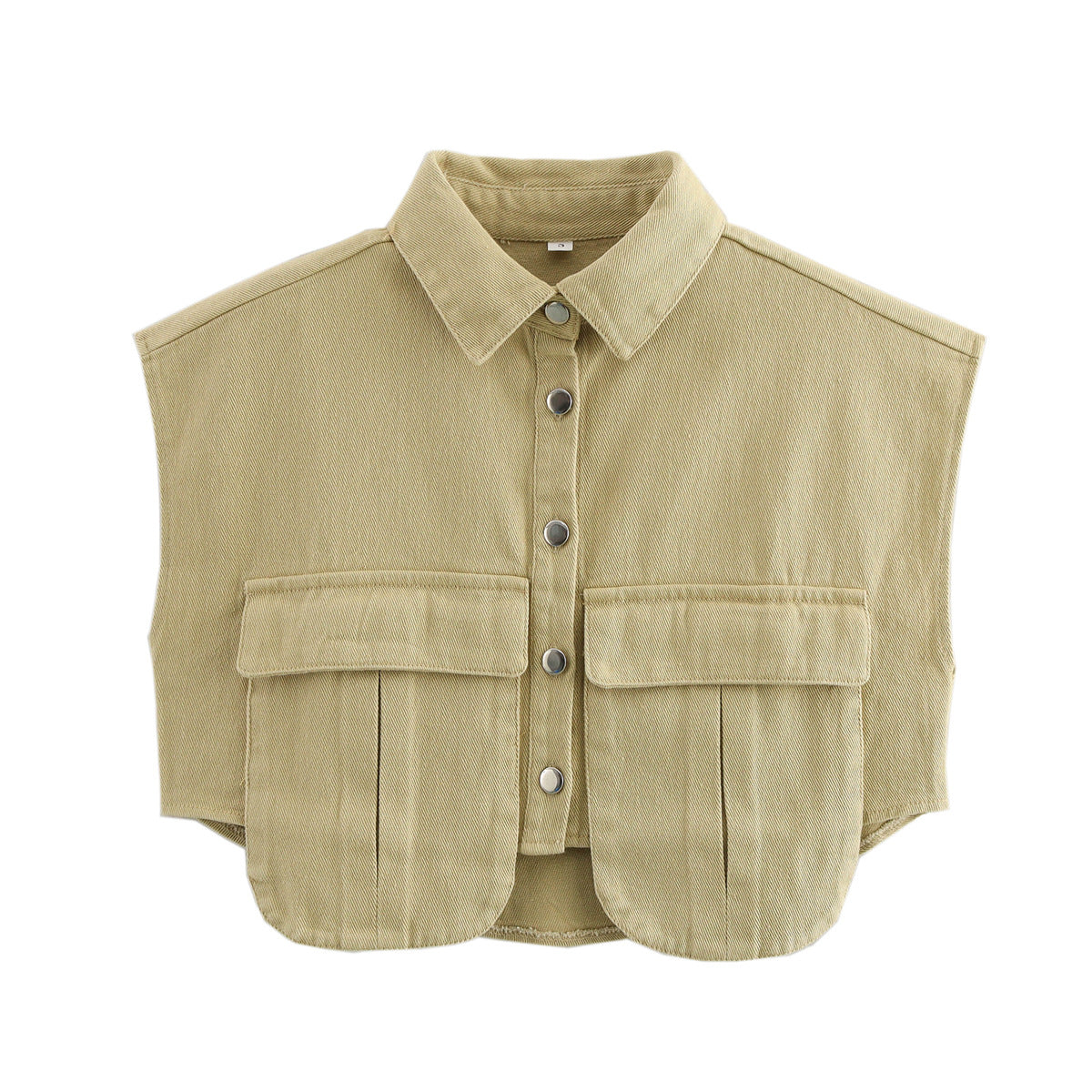 Women's Solid Color Oversized Pocket Sleeveless Polo Collar Denim Shirt Top