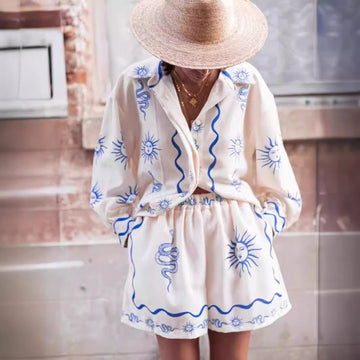 Fashionable Printed Linen Shirt & Shorts Set