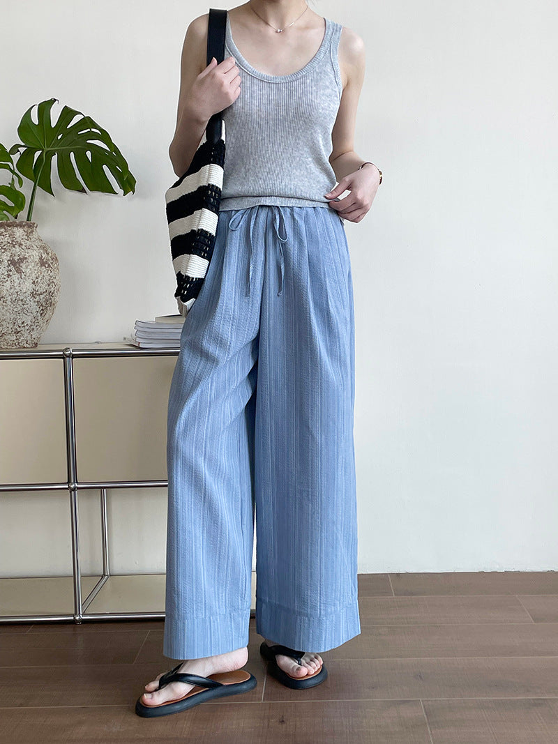Women's Striped Drawstring Wide-Leg Pants