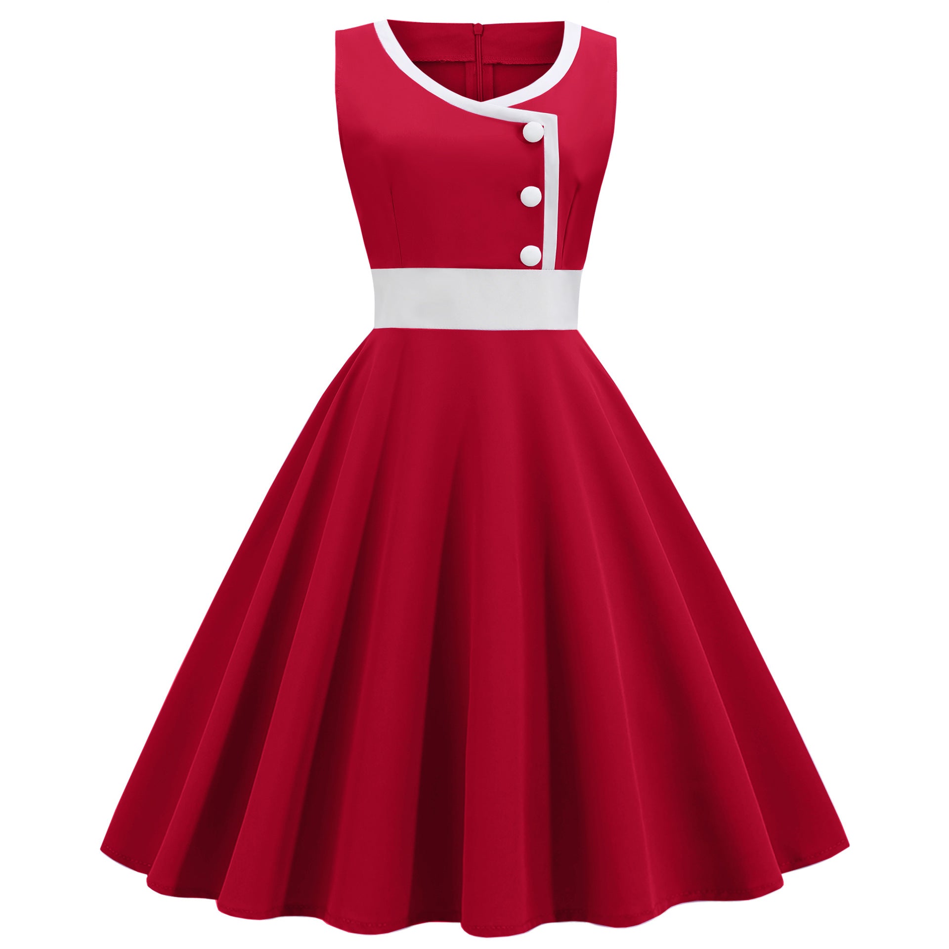 Elegant Sleeveless Dress: Retro A-Line Shift Dress with Round Neckline