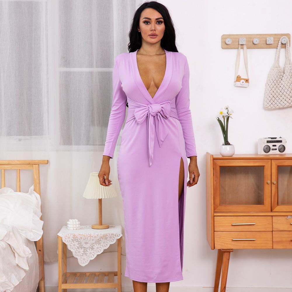 Sexy Light Purple Long Sleeves Split Party Dresses-Dresses-Free Shipping at meselling99