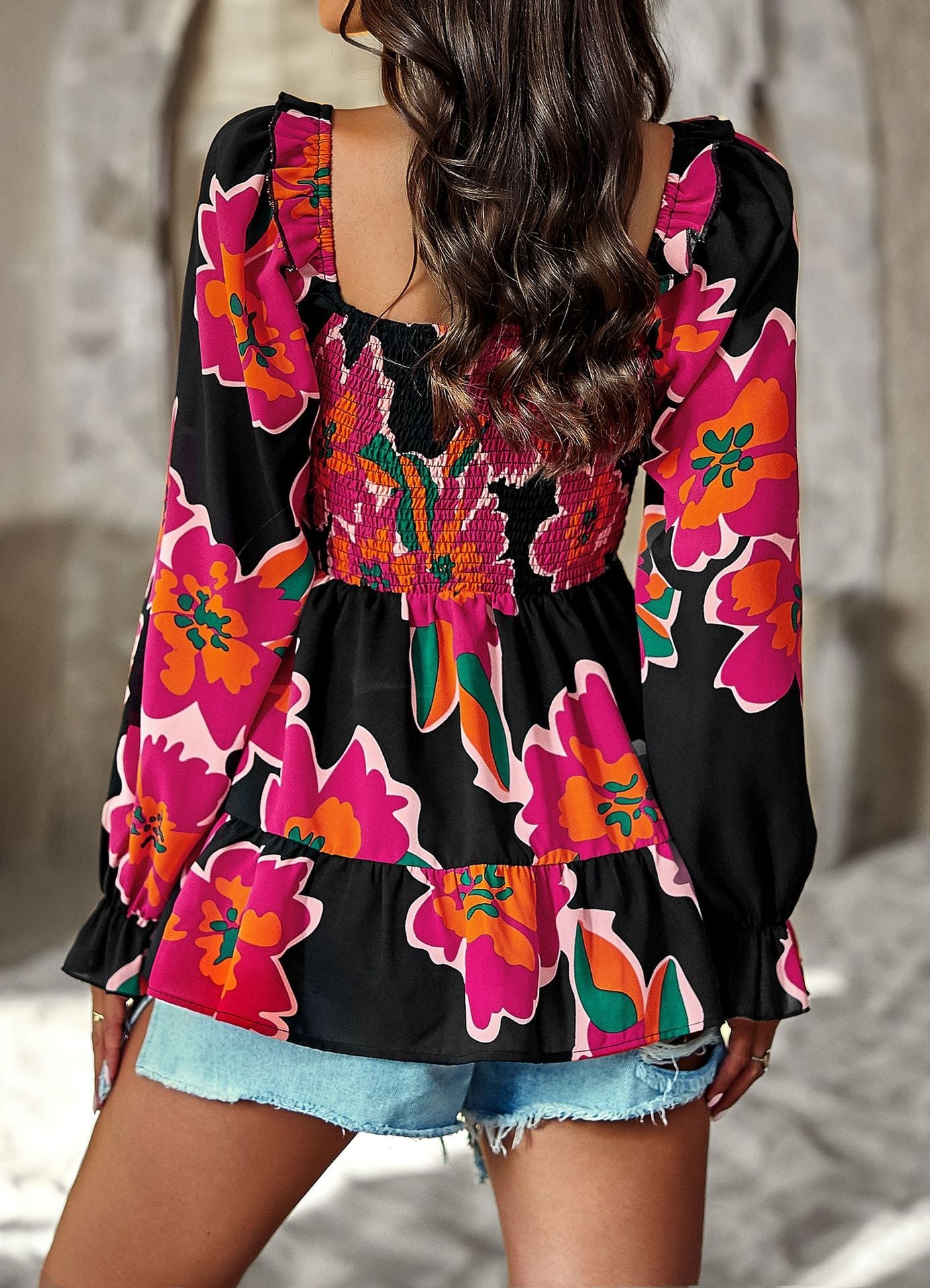 Casual Floral Print Long Sleeves Blouses