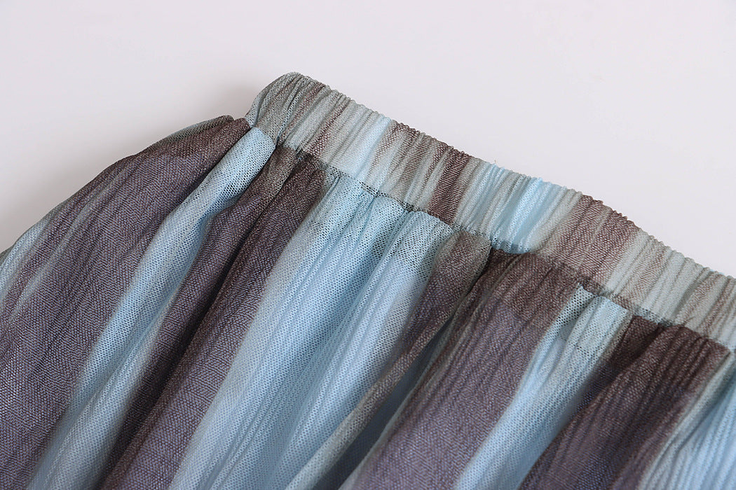 High-Waisted Long Hemline Skirt with Watercolor-Ink Drape