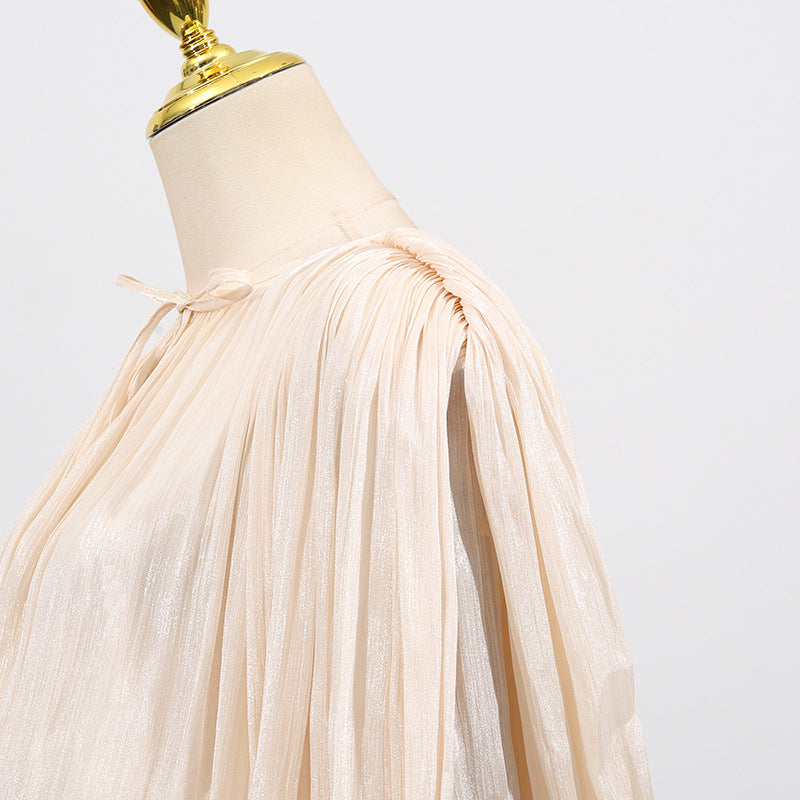 Women's Summer V-Neck Belted Ribbon Tie Waist Flowy Dress