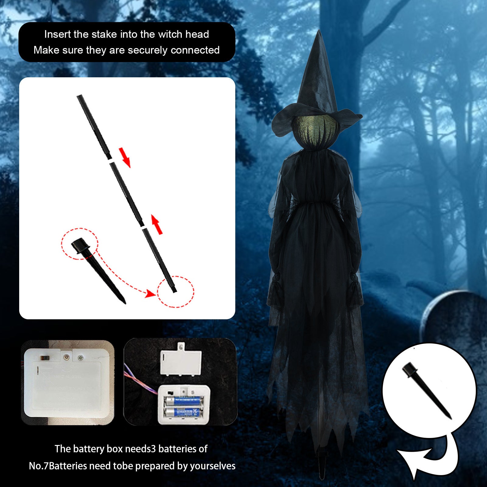 Voice-Activated Colorful Glowing Halloween Witch Set - 3 Hand-Holding Witches with Bonus Ghost