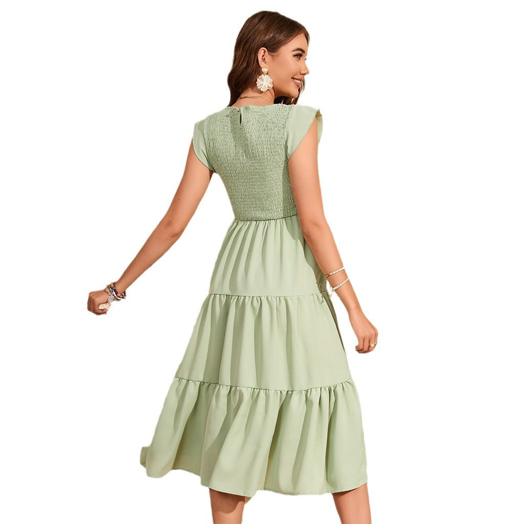 Women's Summer Flutter Sleeve Tiered Ruffle Maxi Dress – Flowy Chiffon Maternity Dress