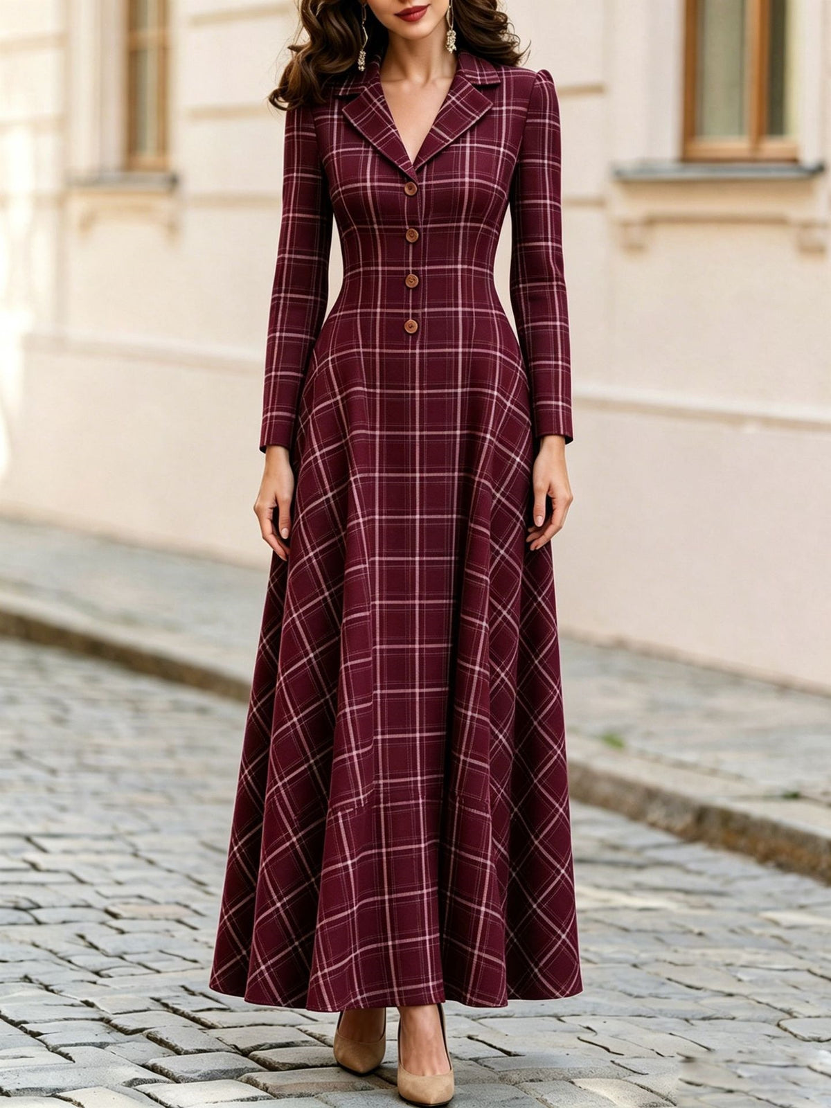 Women's Autumn & Winter Elegant French Plaid Button-Front Blazer Dress