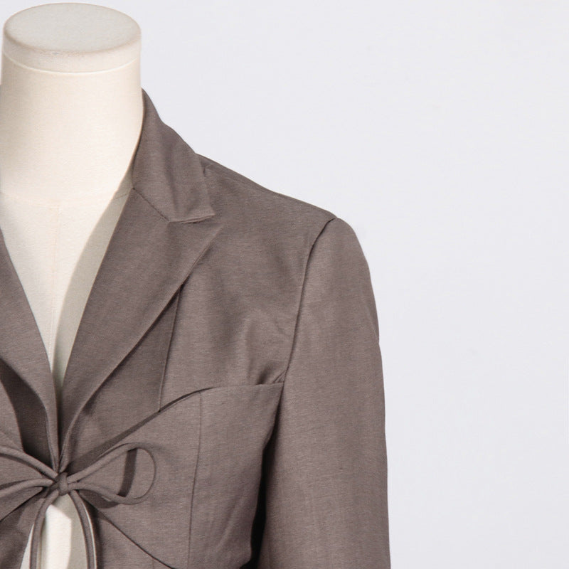 Women's Designer V-Neck Lace-Up Belted Asymmetrical Blazer Jacket