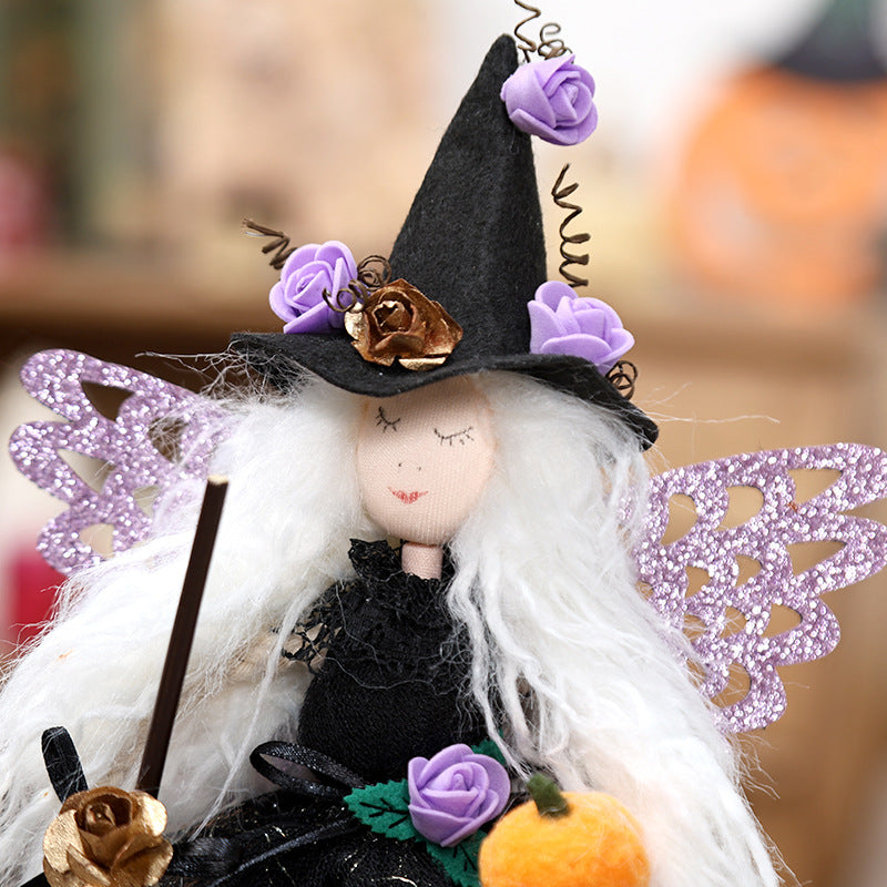Halloween Decorations - Butterfly Witch Broom Doll Ornament