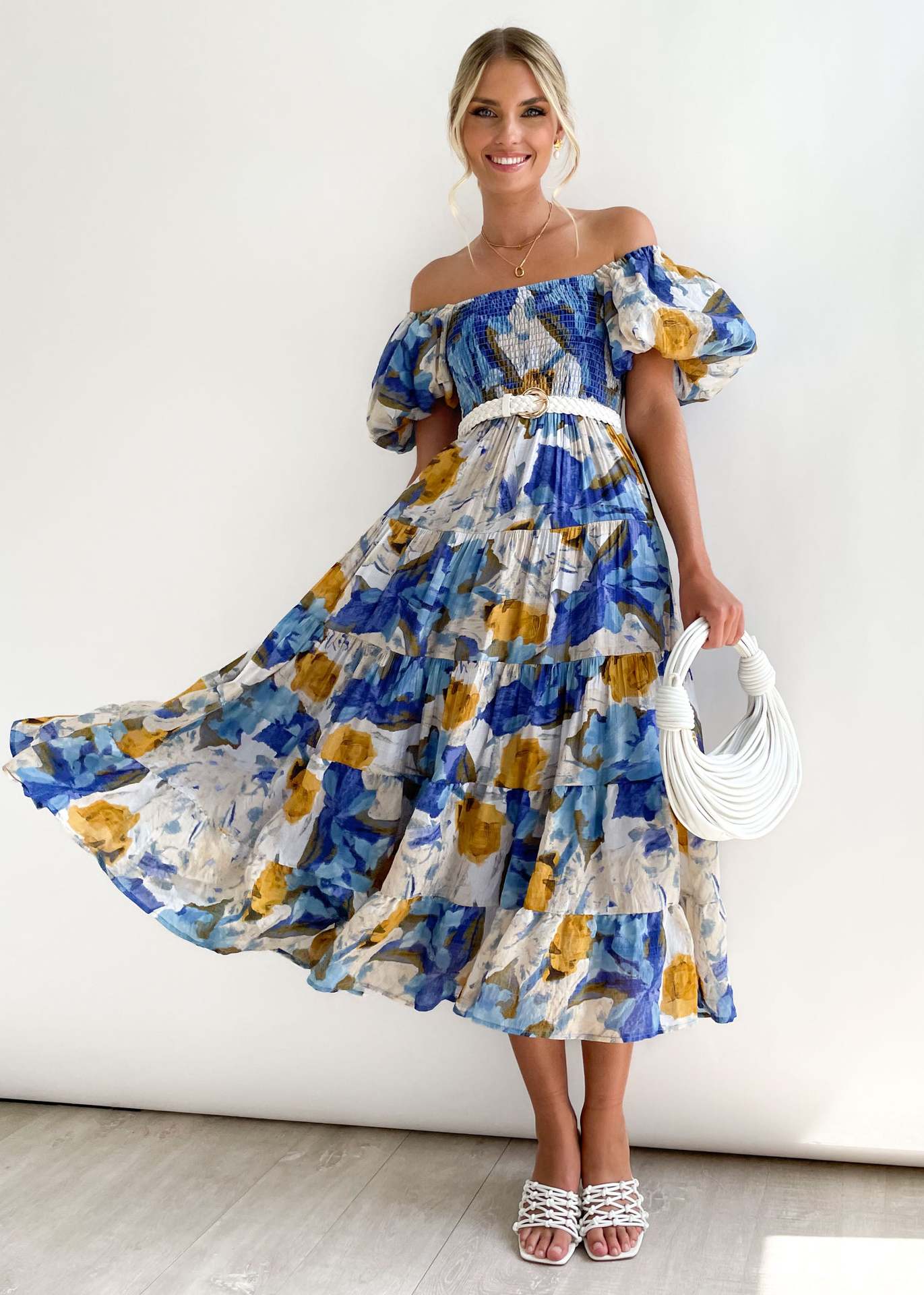 Casual Off The Shoulder Floral Print Long Dresses