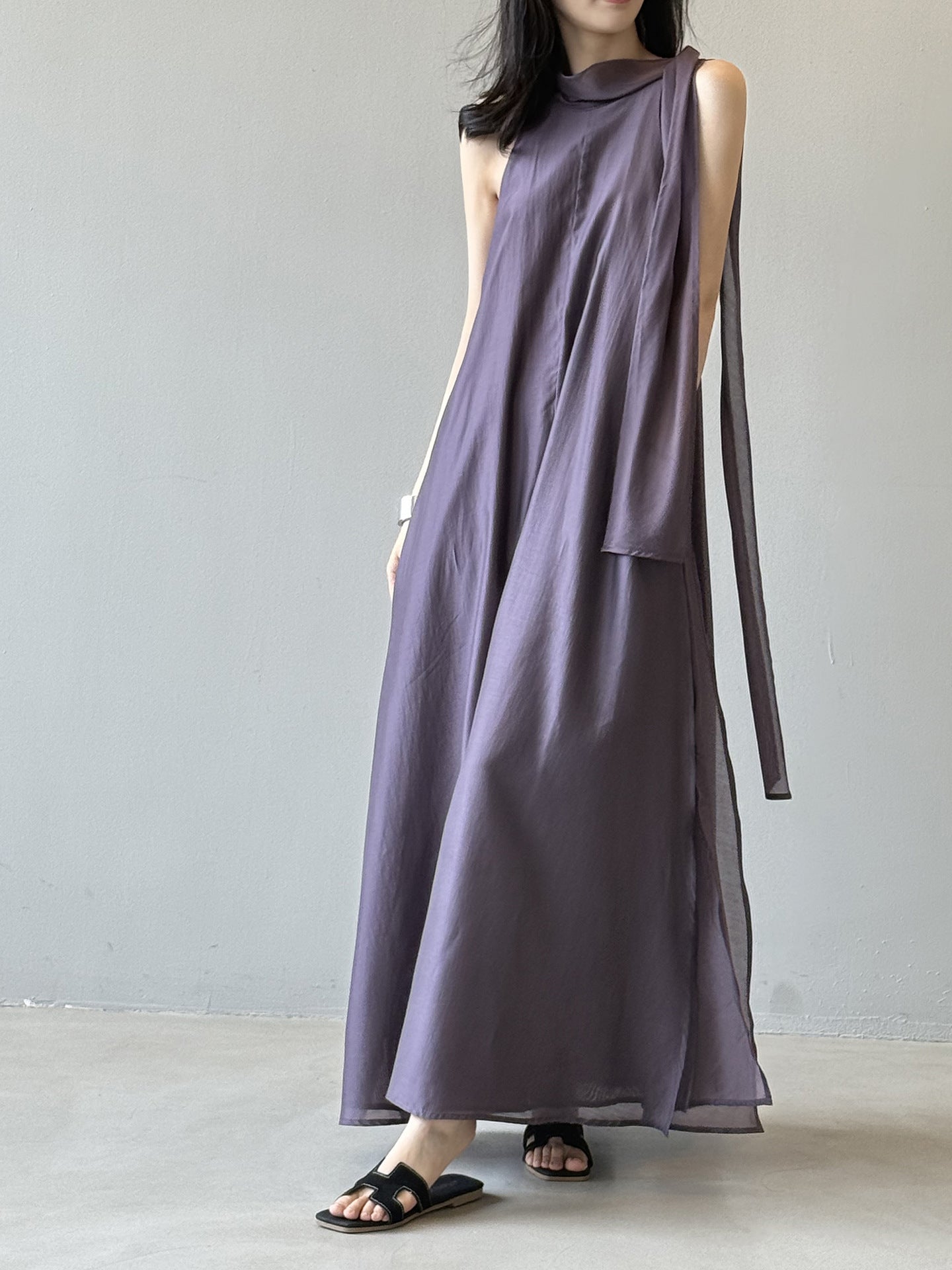 Summer Loose Women's Viscose Scarf Neckline Dress