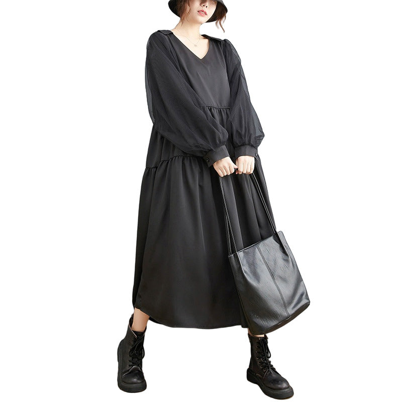 Plus Sizes Tulle Long Sleeves Black Fall Dresses-Dresses-Free Shipping at meselling99