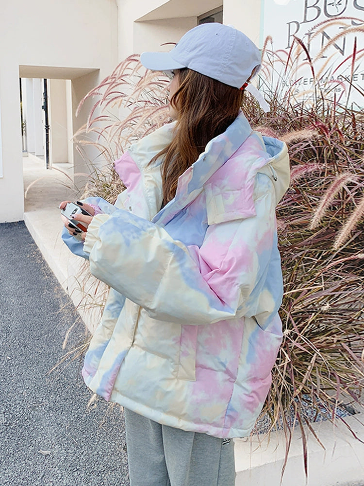 Oversized Tie-Dye Puffer Coat for Women