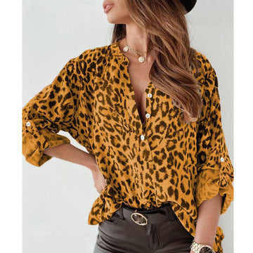 Women's Long Sleeve Leopard Print Blouse