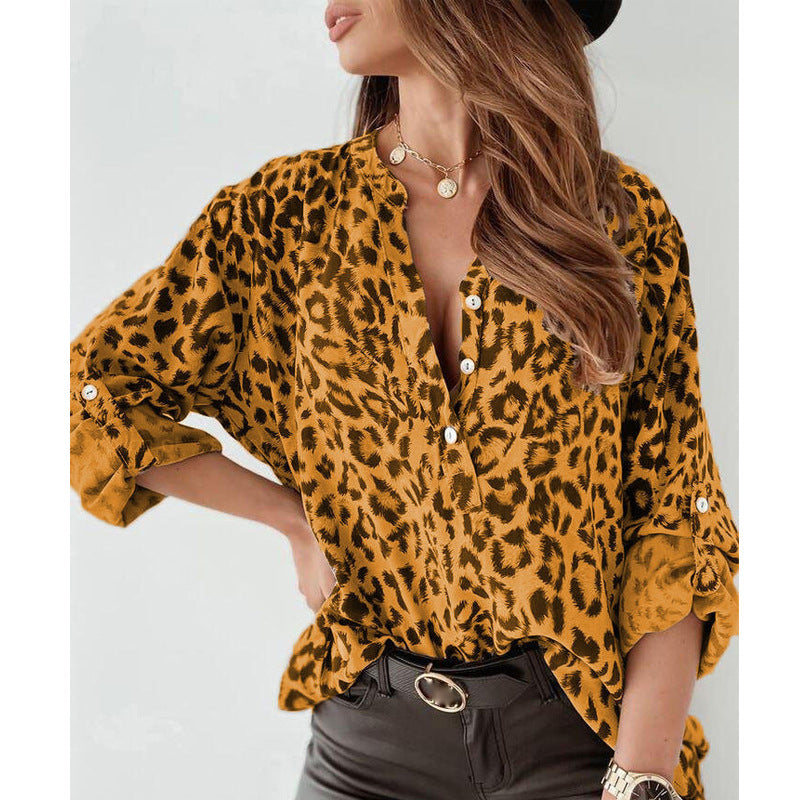 Women's Long Sleeve Leopard Print Blouse