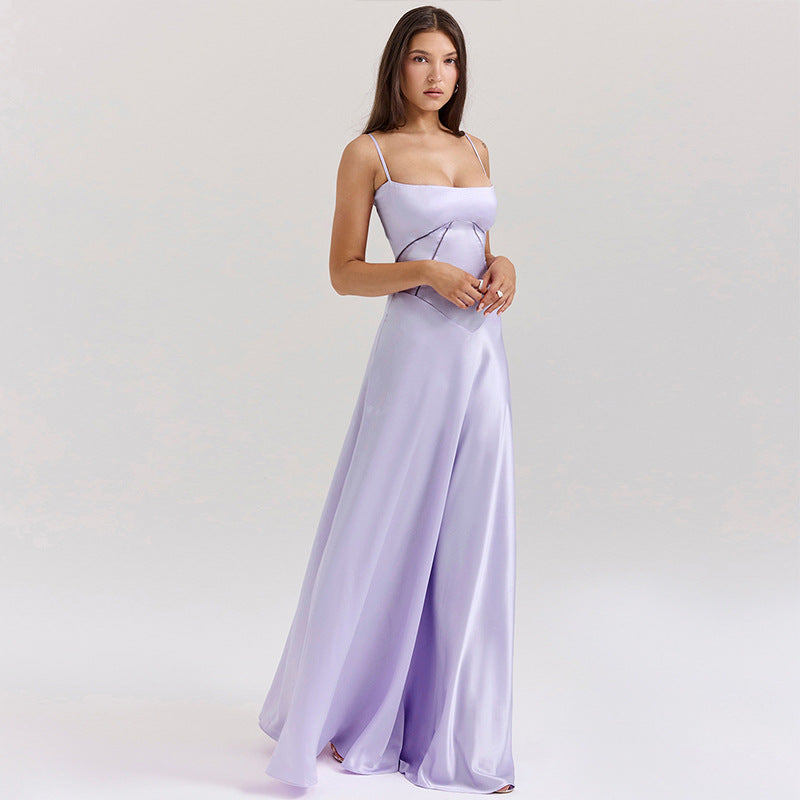 Elegant Long Satin Slip Dress with Low Back