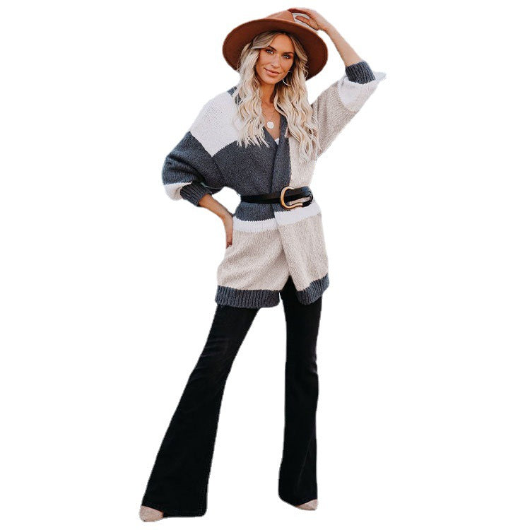 Women's Long Color-Block Cardigan