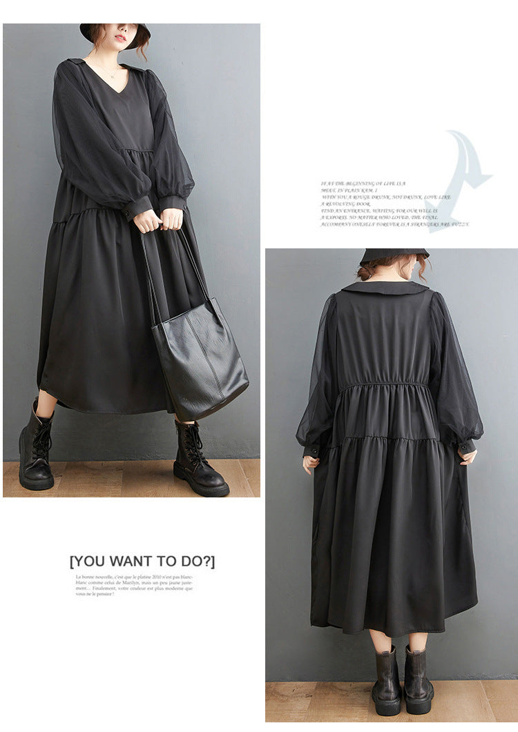 Plus Sizes Tulle Long Sleeves Black Fall Dresses-Dresses-Free Shipping at meselling99