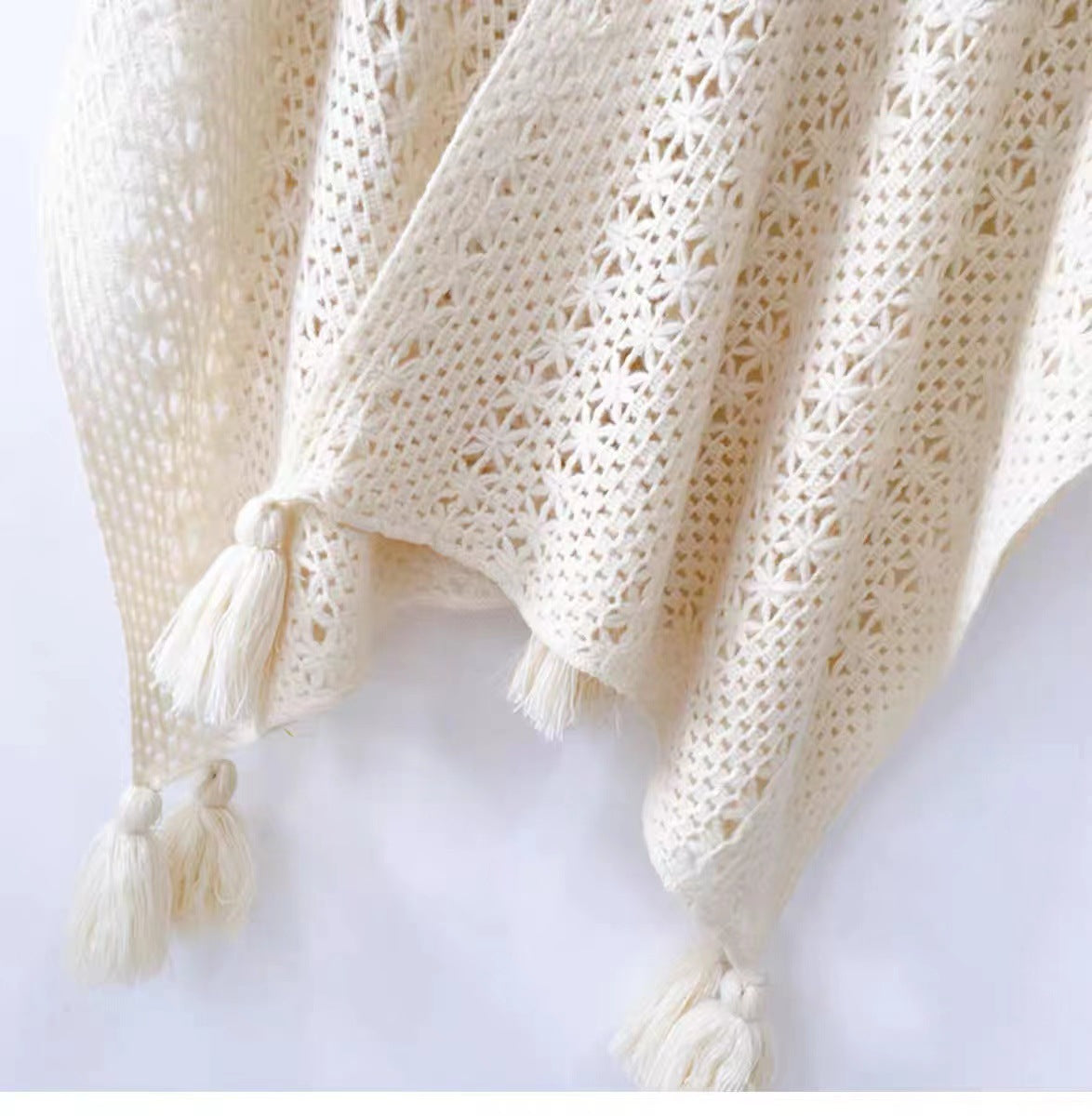 Boho Chic Knit Fringe Shawl – Ethnic Travel Wrap with Slit for Women