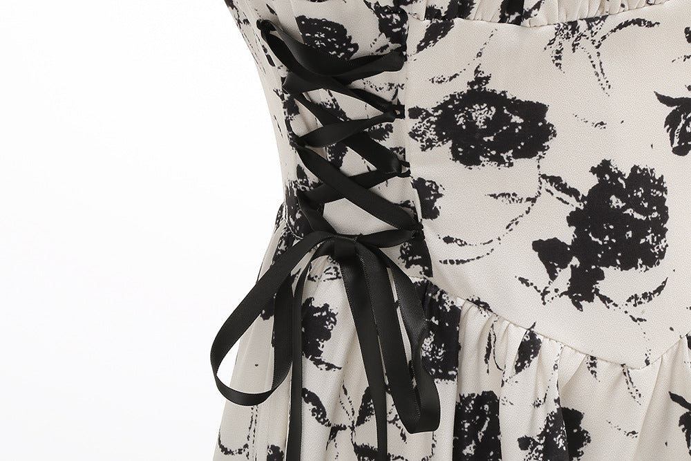 legant Floral Print O-Ring Strap Slimming Party Dress