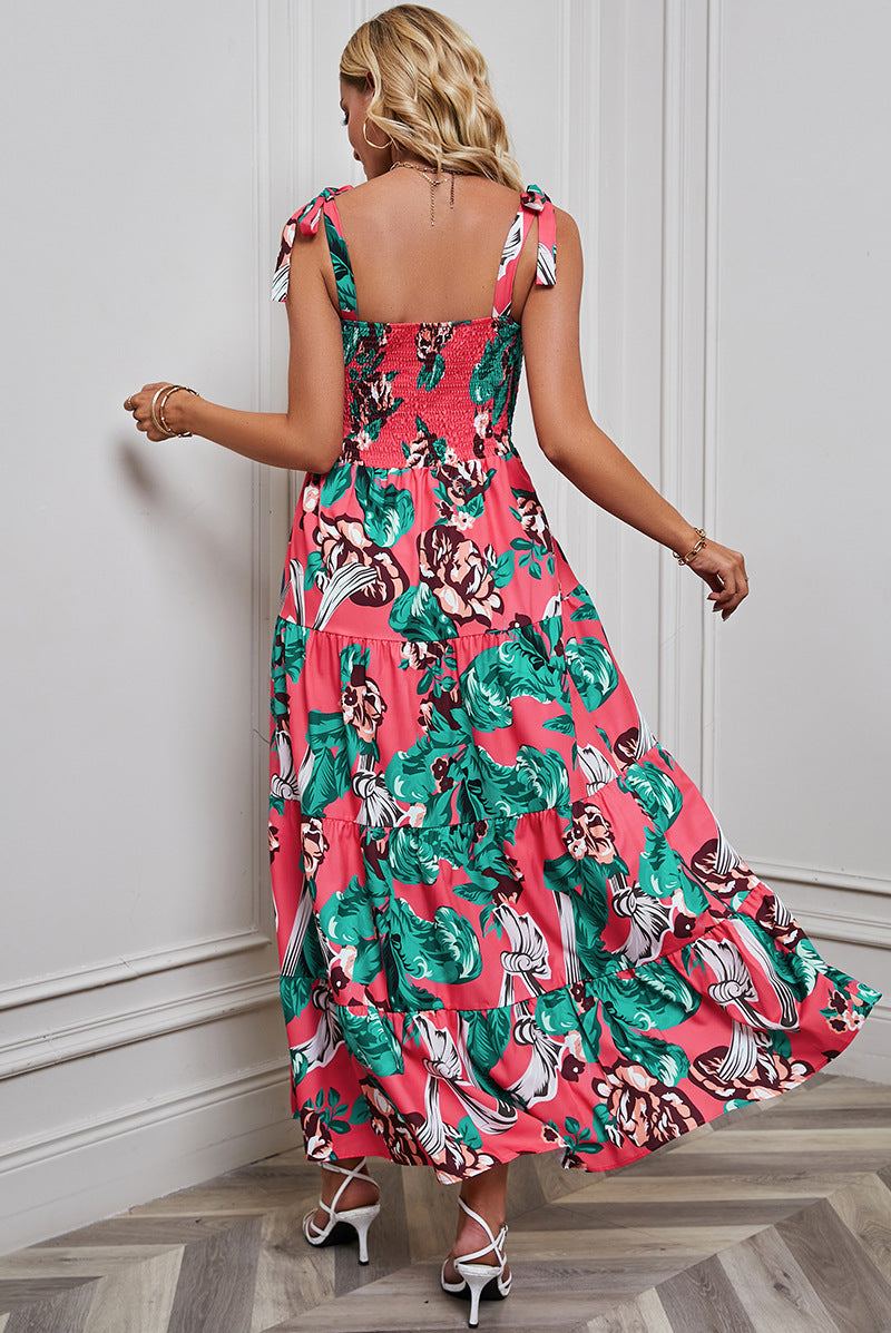 Women's Sexy Backless Print Vacation Style Strappy Dress